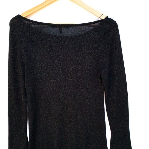 White House Black Market Fringe Black Metallic Asymmetrical Sweater - Picture 8 of 11